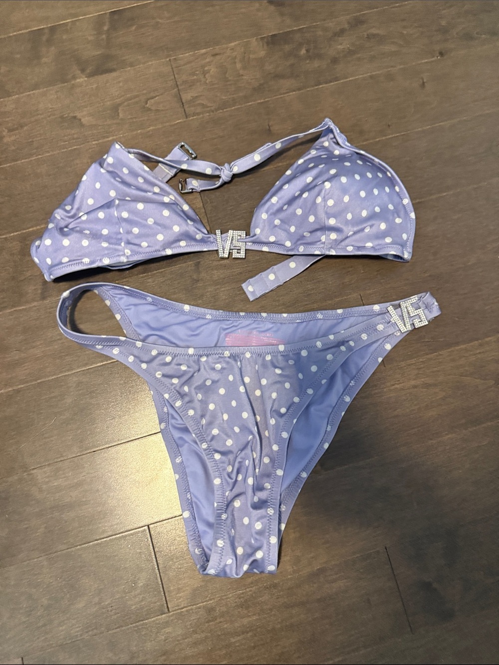 Victoria's Secret Lavender Polka Dot Bikini with Crystal VS Accents